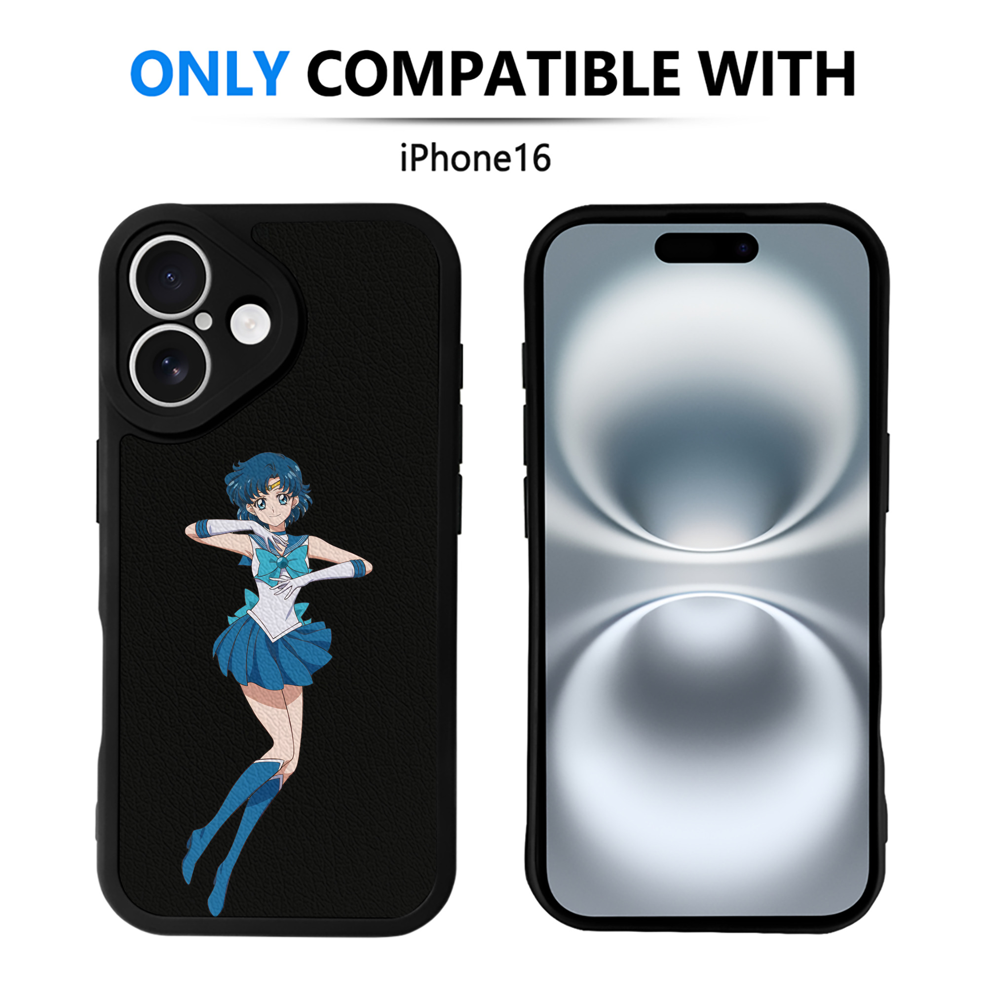 （画像用） 美少女戦士セーラームーン 水野 亜美 みずの あみ Sailor Moon Mizuno Ami 【iPhone 16シリーズ対応】シリコンスマホケース（レザー調） 材質：シリコン